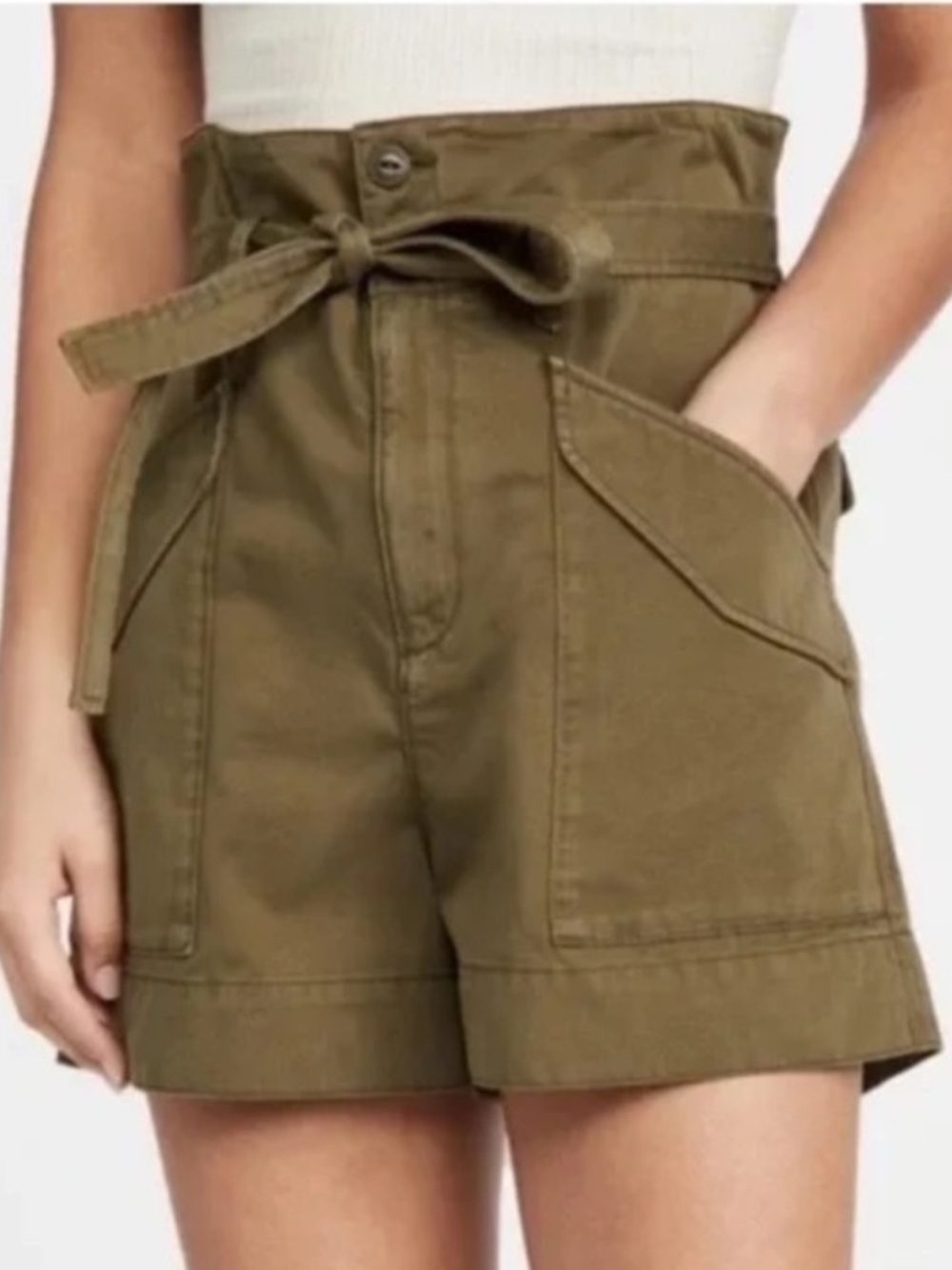 rag & bone High Waist Utility Shorts.  Olive/ Military Green.  100% Cotton.  28